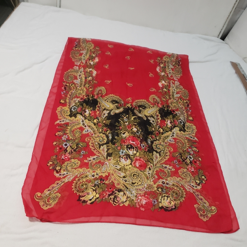 Red multi colored Paisley floral scarf